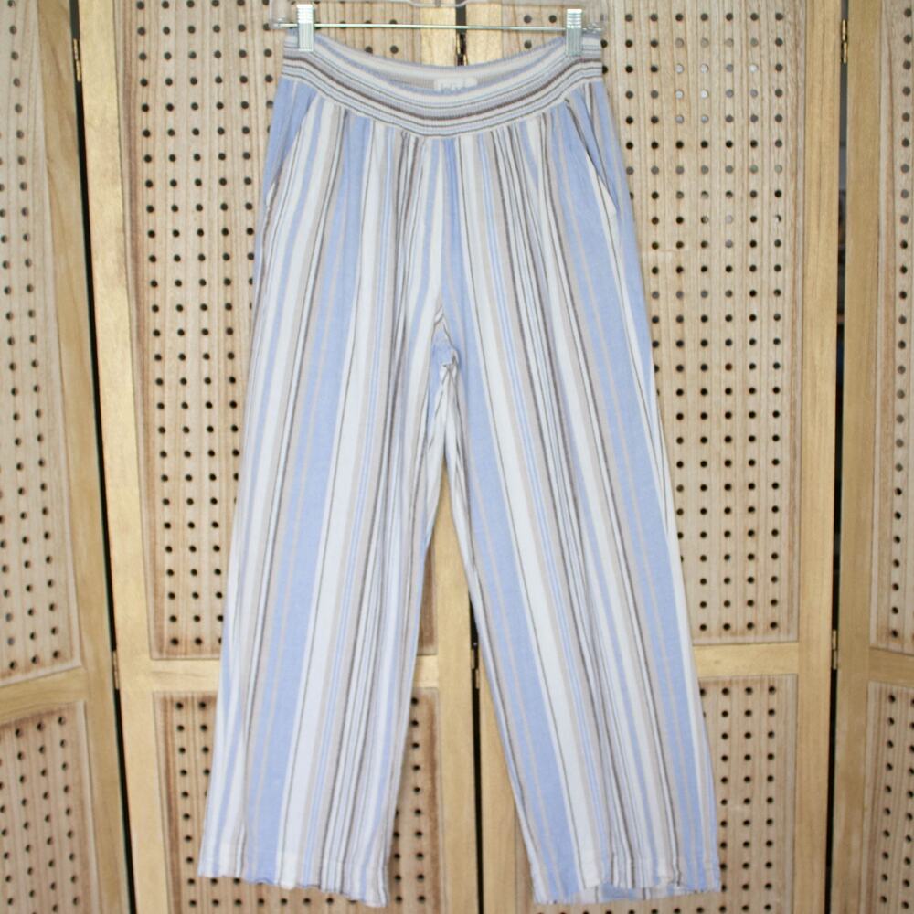 Land 'n Sea Blue White Striped Linen Straight Leg Cropped Pants Womens SIZE L